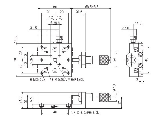 Manual Single-axis Linear Positioning Stage mechanical Drawing