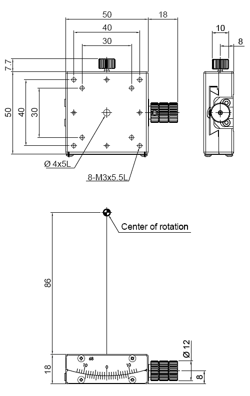 Manual Alpha-axis Goniometer Stage Mechanical Drawing