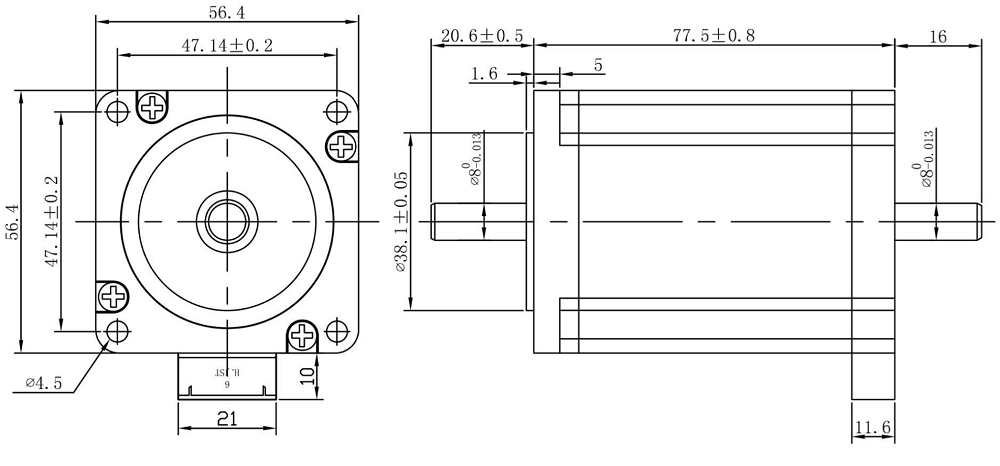 Size 56 (Size 23) Two-Phase Stepper Motor Dimmensions