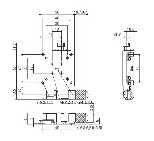 Manual Linear Positioning Stage Mechanical Drawing