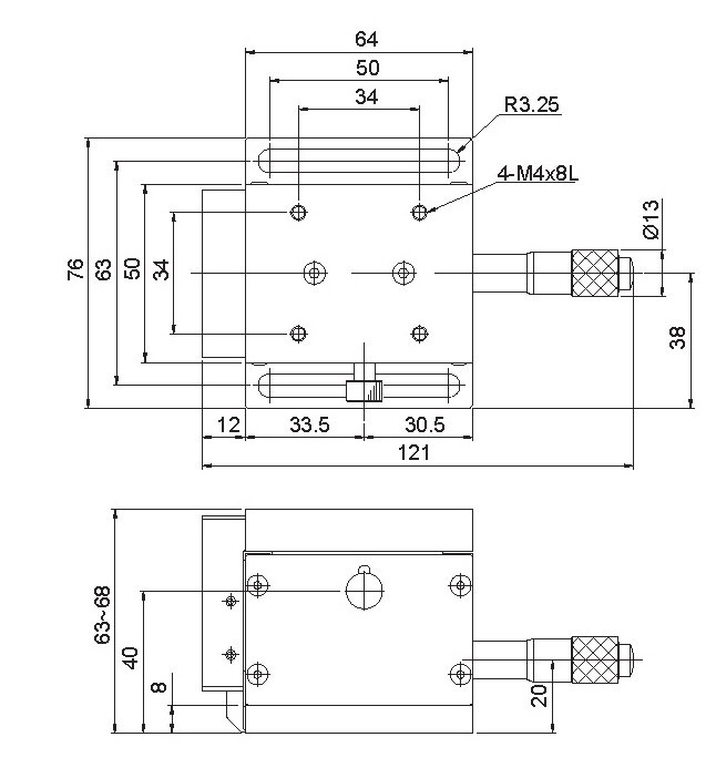 Manual Crossed Roller Vertical Positioning Stage Mechanical Drawing