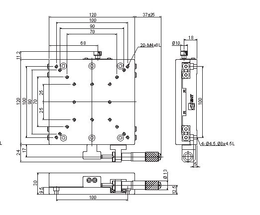 Manual Single-axis Linear Positioning Stage Mechanical Drawing