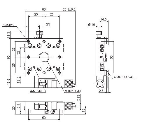 Manual Single-axis Linear Positioning Stage Mecahnical Drawing