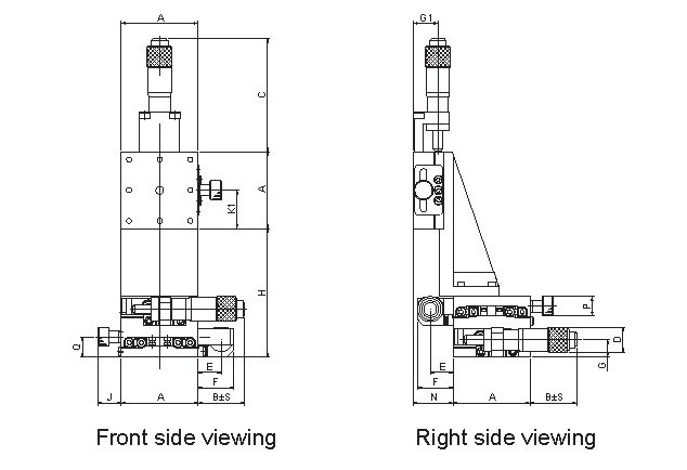 Manual Triple-axis (XYZ) Linear Positioning Stage Mechanical Drawing