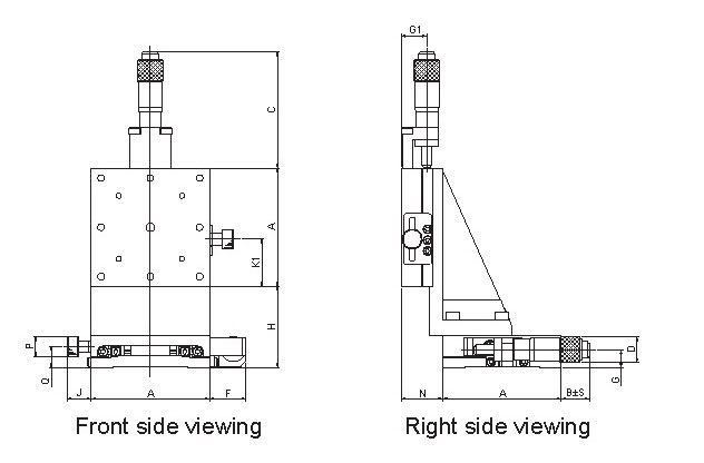 Manual Triple-axis (XYZ) Linear Positioning Stage Mechanical Drawing