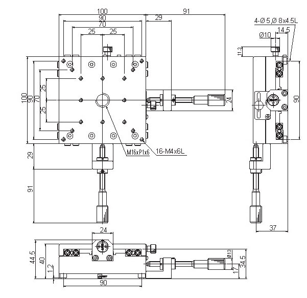 Manual Linear XY-axis Positioning Stage Mechanical Drawing