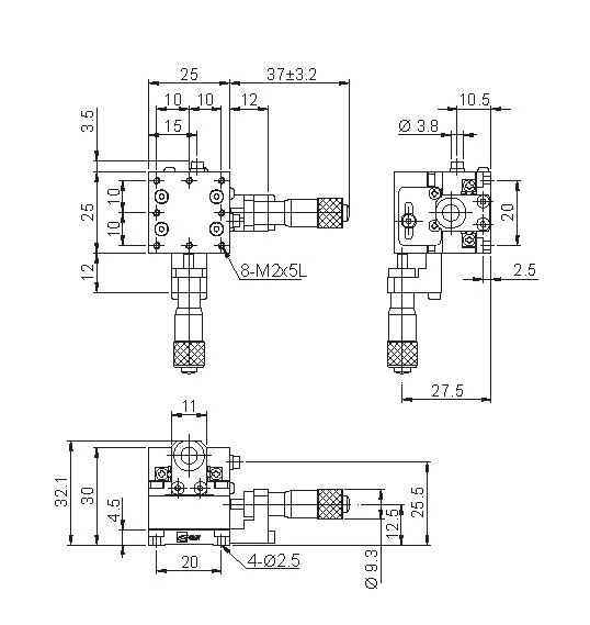 Manual Linear XY-axis Positioning Stage Mechanical Drawing
