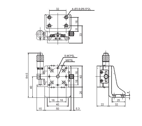 Manual Linear Positioning Stage Mechanical Drawing