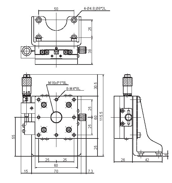 Manual Linear Positioning Stage Mechanical Drawing