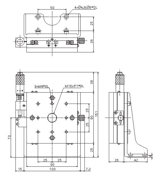 Manual Linear Positioning Stage Mechanical Drawing