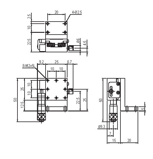 Manual Linear Positioning Stage Mechanical Drawing