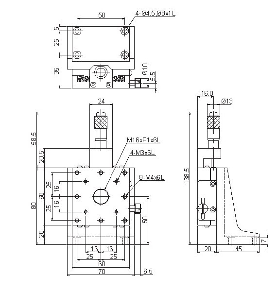 Manual Linear Positioning Stage Mechanical Drawing