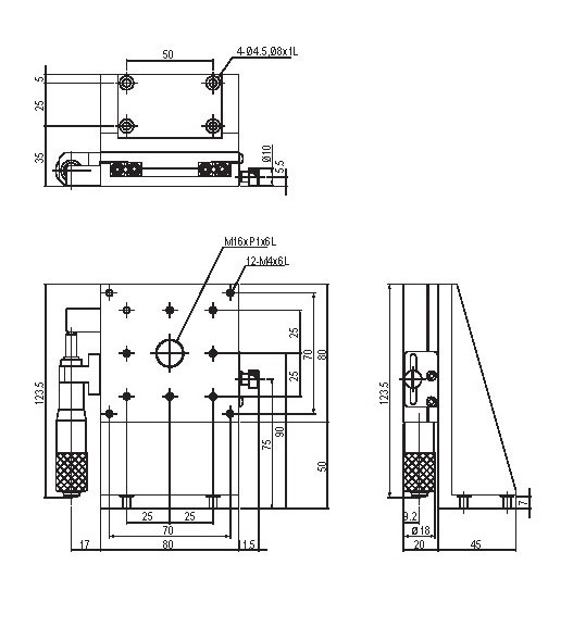 Manual Linear Positioning Stage Mechanical Drawing