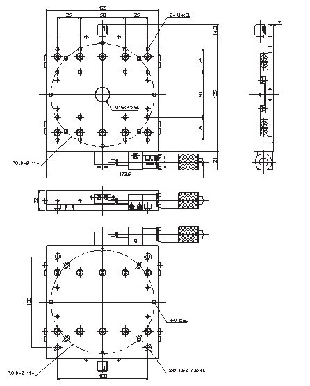 Manual Thin Single-axis Positioning Stage Mechanical Drawing