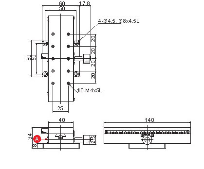 Manual Linear Positioning Stage Mechanical Drawing