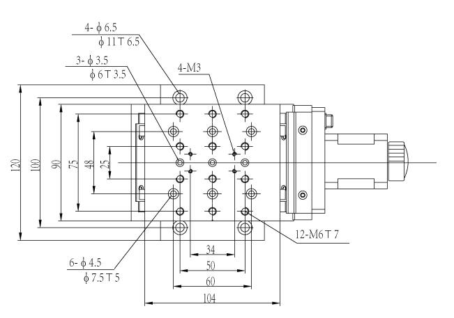 Mechanical Drawing of Alpha-Beta Dual-axis Motorized Goniometer Table, Table Size: 104 mm x 90 mm