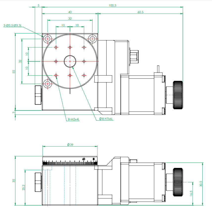 Miniature Motorized Rotary Table Mechanical Drawing